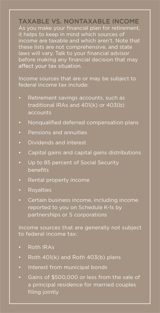 This text includes a list of taxable vs. nontaxable income.