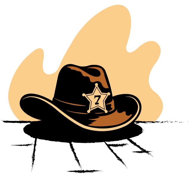 This is an illustration of a cowboy hat with a star and the number seven on it.