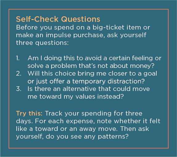 Before you spend on a big ticket item, ask yourself if you're doing this to avoid a certain feeling or to solve a problem that's not about money.